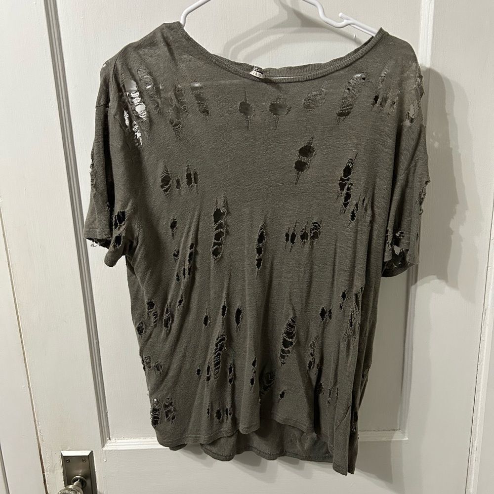IRO Green Short Sleeve Distressed Tee